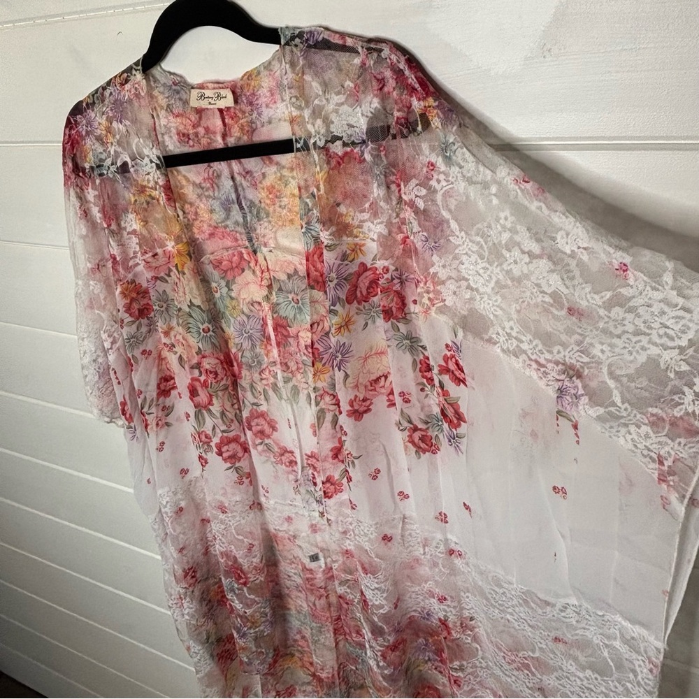 Brittany Black Printed Very Floral Relaxed Fit Kimono Loose Cover Up Women’s 1XL - Picture 5 of 12